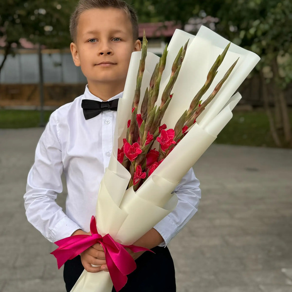 Букет на 1 сентября из 7 малиновых гладиолусов в Наро-Фоминске