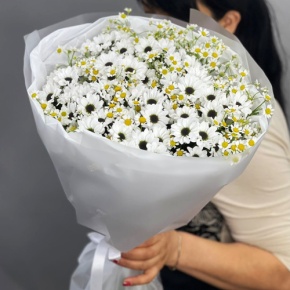Букет "Понарошку" из хризантем сантини и ромашек в Наро-Фоминске